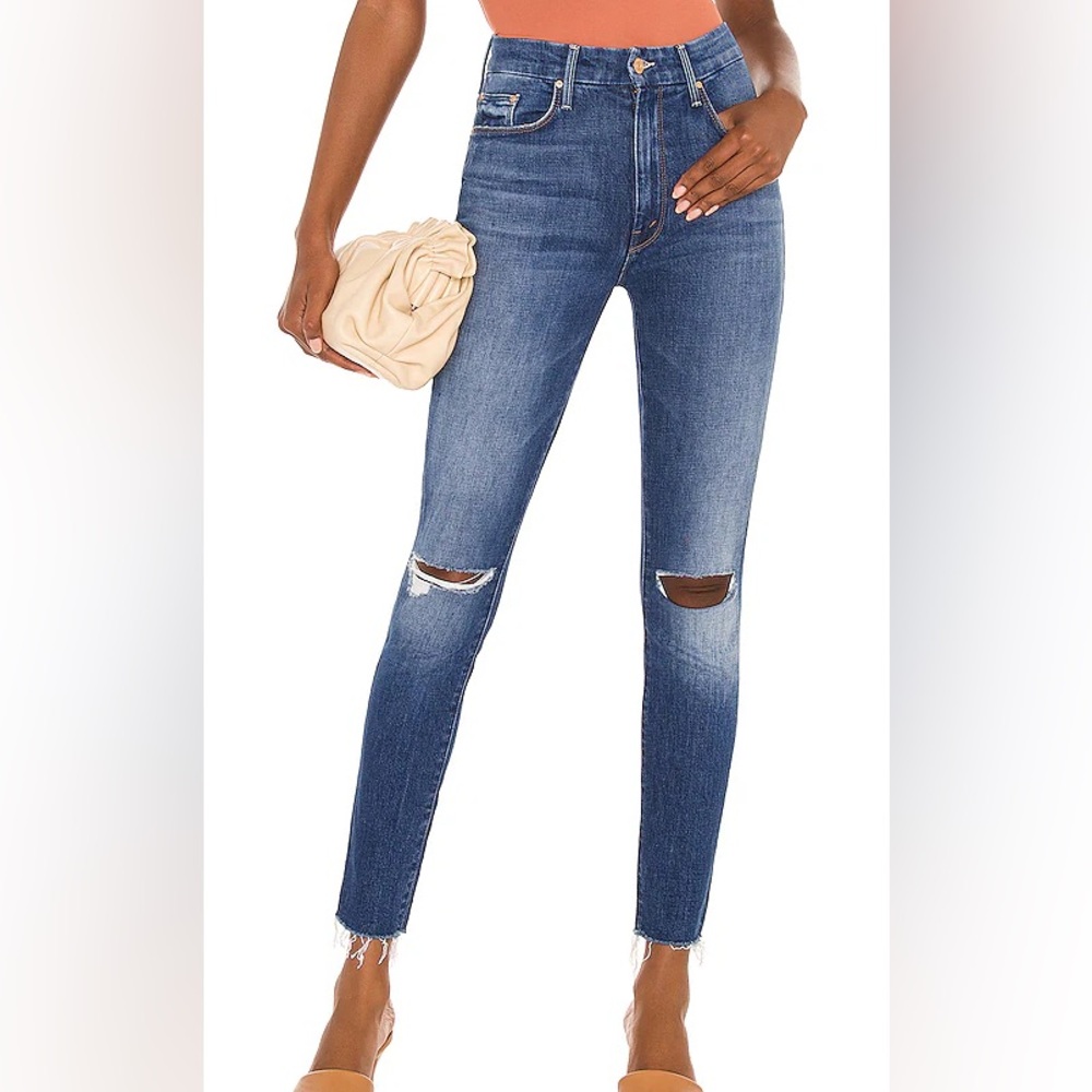 Mother high waisted looker ankle fray jeans in nature tune up
